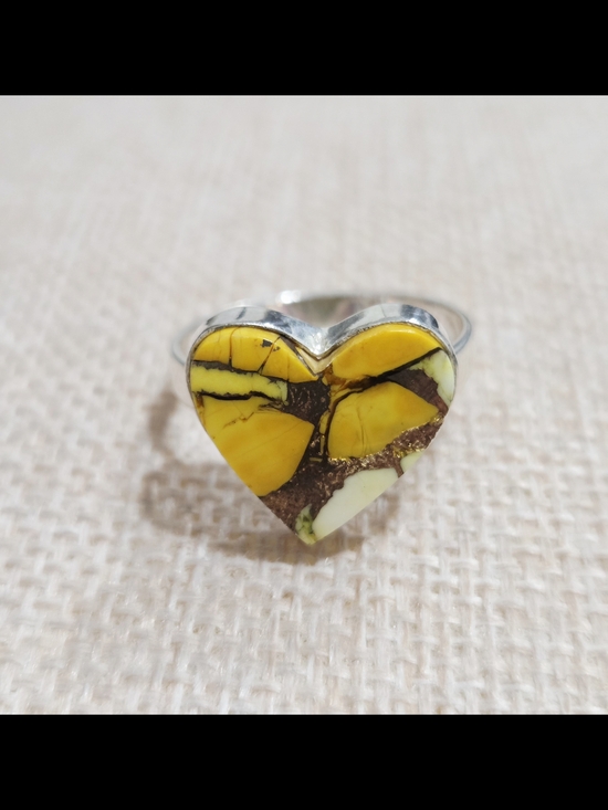925 Sterling Silver Jewelry - Honey Dahlia Turquoise Heart Inlay Sterling Ring - Women Jewelry